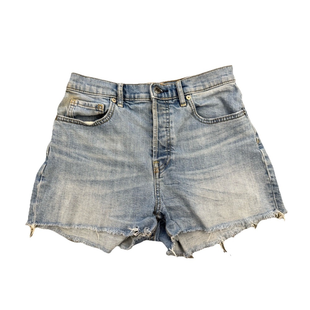 Everlane Cheeky Shorts Womens‎ 27 Blue Denim Mid Rise Distressed Frayed Hem